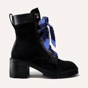 Margaux x Jamie Beck The Skater Boot in Black Suede with Silk Ties Size 8.5 Wide